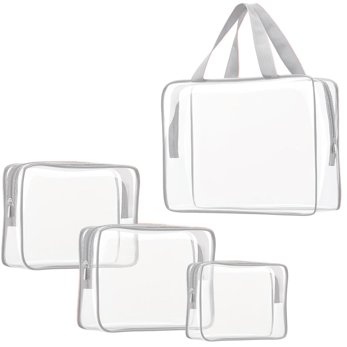 Crystal Clear PVC Travel Toiletry Bag Kit for Women Men, Waterproof Vinyl Organizer Makeup Bags with Zipper Handle Straps, Cosmetic Bag Pouch Carry on Airport Airline Compliant Bag Handbag