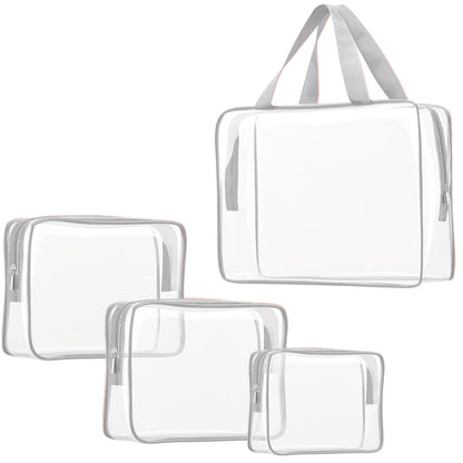 Crystal Clear PVC Travel Toiletry Bag Kit for Women Men, Waterproof Vinyl Organizer Makeup Bags with Zipper Handle Straps, Cosmetic Bag Pouch Carry on Airport Airline Compliant Bag Handbag