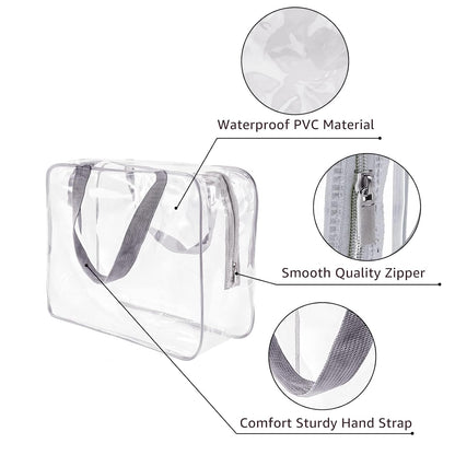 Crystal Clear PVC Travel Toiletry Bag Kit for Women Men, Waterproof Vinyl Organizer Makeup Bags with Zipper Handle Straps, Cosmetic Bag Pouch Carry on Airport Airline Compliant Bag Handbag