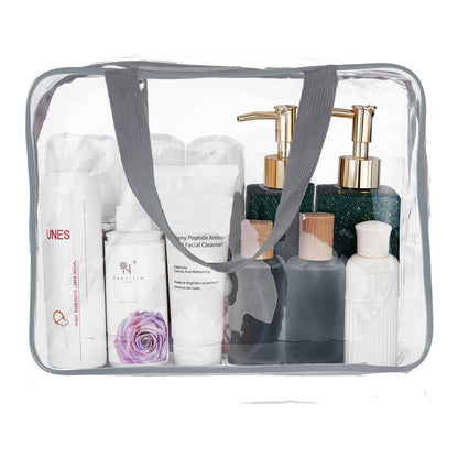 Crystal Clear PVC Travel Toiletry Bag Kit for Women Men, Waterproof Vinyl Organizer Makeup Bags with Zipper Handle Straps, Cosmetic Bag Pouch Carry on Airport Airline Compliant Bag Handbag