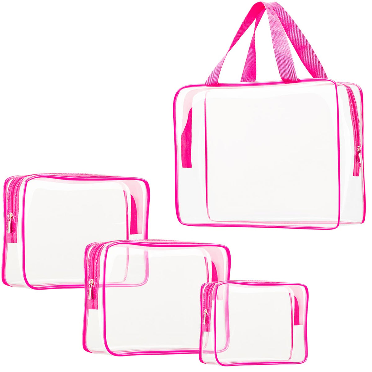 Crystal Clear PVC Travel Toiletry Bag Kit for Women Men, Waterproof Vinyl Organizer Makeup Bags with Zipper Handle Straps, Cosmetic Bag Pouch Carry on Airport Airline Compliant Bag Handbag