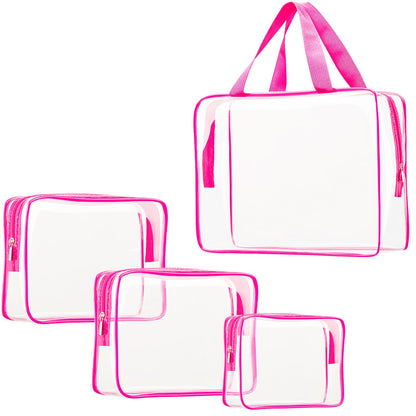 Crystal Clear PVC Travel Toiletry Bag Kit for Women Men, Waterproof Vinyl Organizer Makeup Bags with Zipper Handle Straps, Cosmetic Bag Pouch Carry on Airport Airline Compliant Bag Handbag