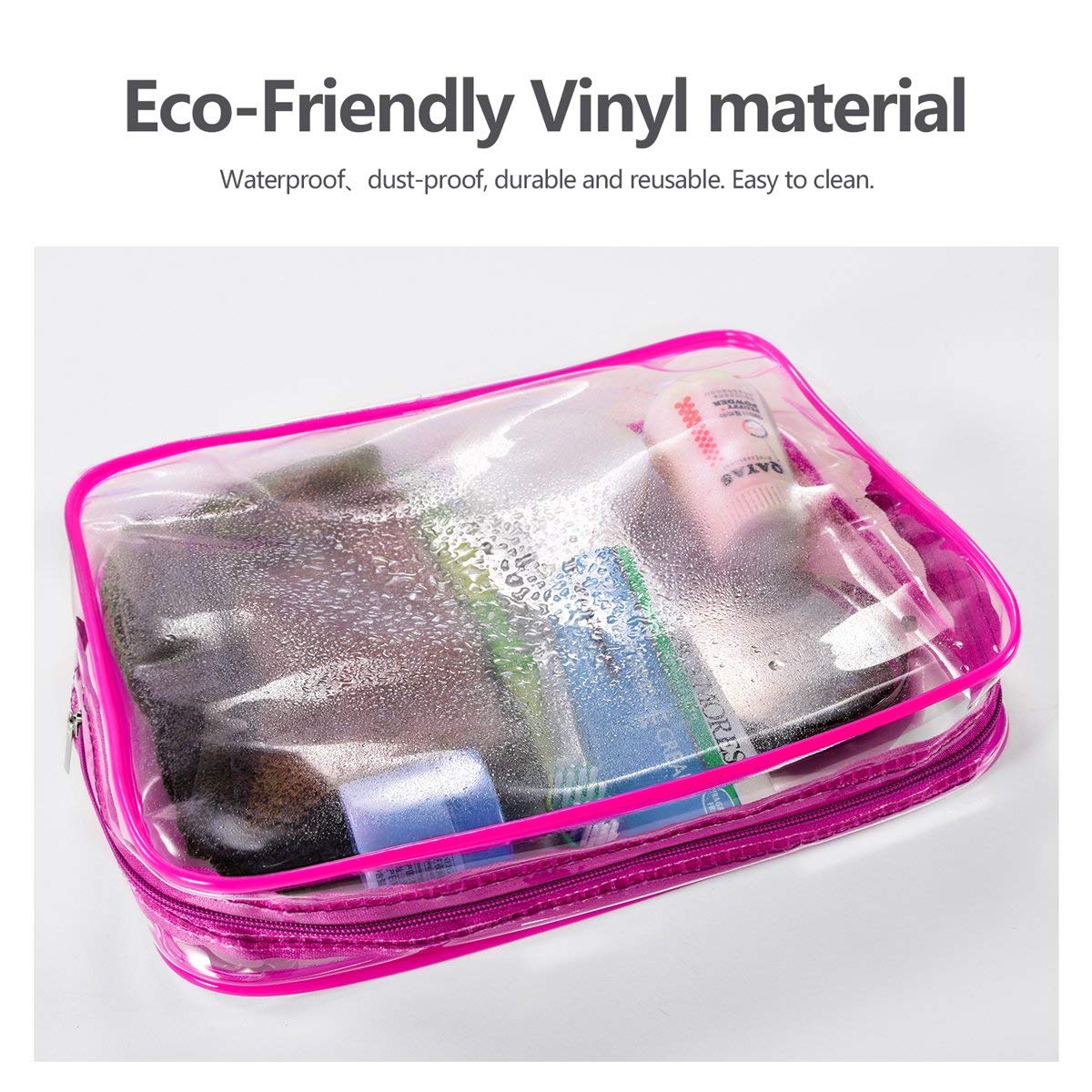 Crystal Clear PVC Travel Toiletry Bag Kit for Women Men, Waterproof Vinyl Organizer Makeup Bags with Zipper Handle Straps, Cosmetic Bag Pouch Carry on Airport Airline Compliant Bag Handbag