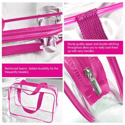 Crystal Clear PVC Travel Toiletry Bag Kit for Women Men, Waterproof Vinyl Organizer Makeup Bags with Zipper Handle Straps, Cosmetic Bag Pouch Carry on Airport Airline Compliant Bag Handbag