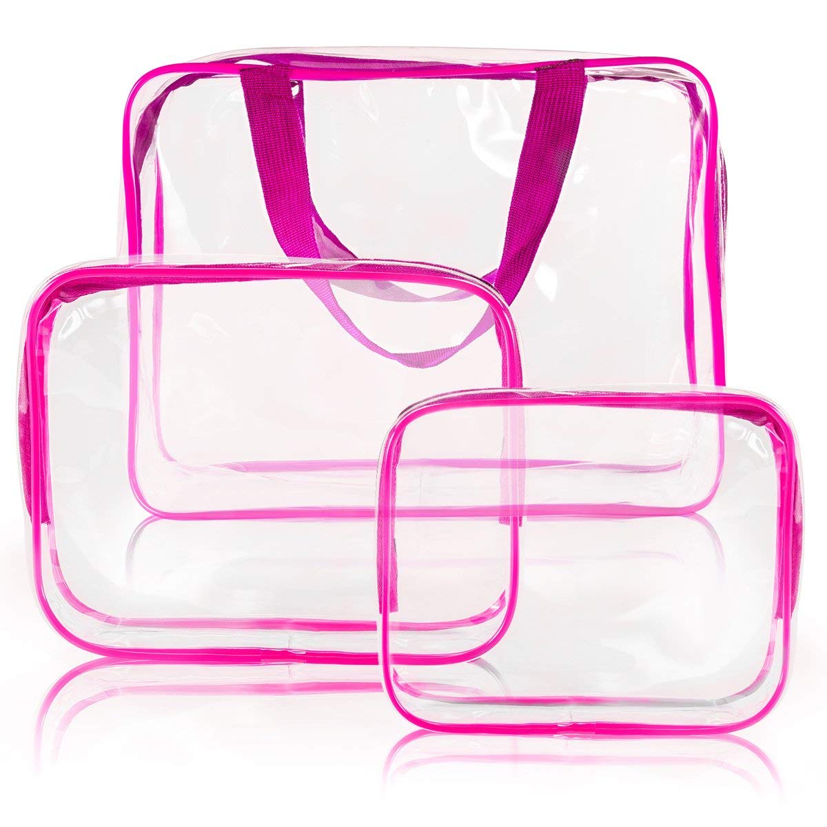 Crystal Clear PVC Travel Toiletry Bag Kit for Women Men, Waterproof Vinyl Organizer Makeup Bags with Zipper Handle Straps, Cosmetic Bag Pouch Carry on Airport Airline Compliant Bag Handbag