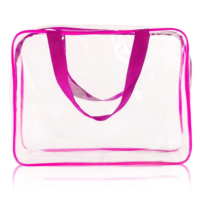 Crystal Clear PVC Travel Toiletry Bag Kit for Women Men, Waterproof Vinyl Organizer Makeup Bags with Zipper Handle Straps, Cosmetic Bag Pouch Carry on Airport Airline Compliant Bag Handbag