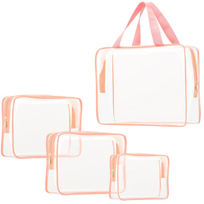 Crystal Clear PVC Travel Toiletry Bag Kit for Women Men, Waterproof Vinyl Organizer Makeup Bags with Zipper Handle Straps, Cosmetic Bag Pouch Carry on Airport Airline Compliant Bag Handbag
