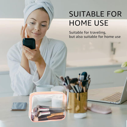 Crystal Clear PVC Travel Toiletry Bag Kit for Women Men, Waterproof Vinyl Organizer Makeup Bags with Zipper Handle Straps, Cosmetic Bag Pouch Carry on Airport Airline Compliant Bag Handbag