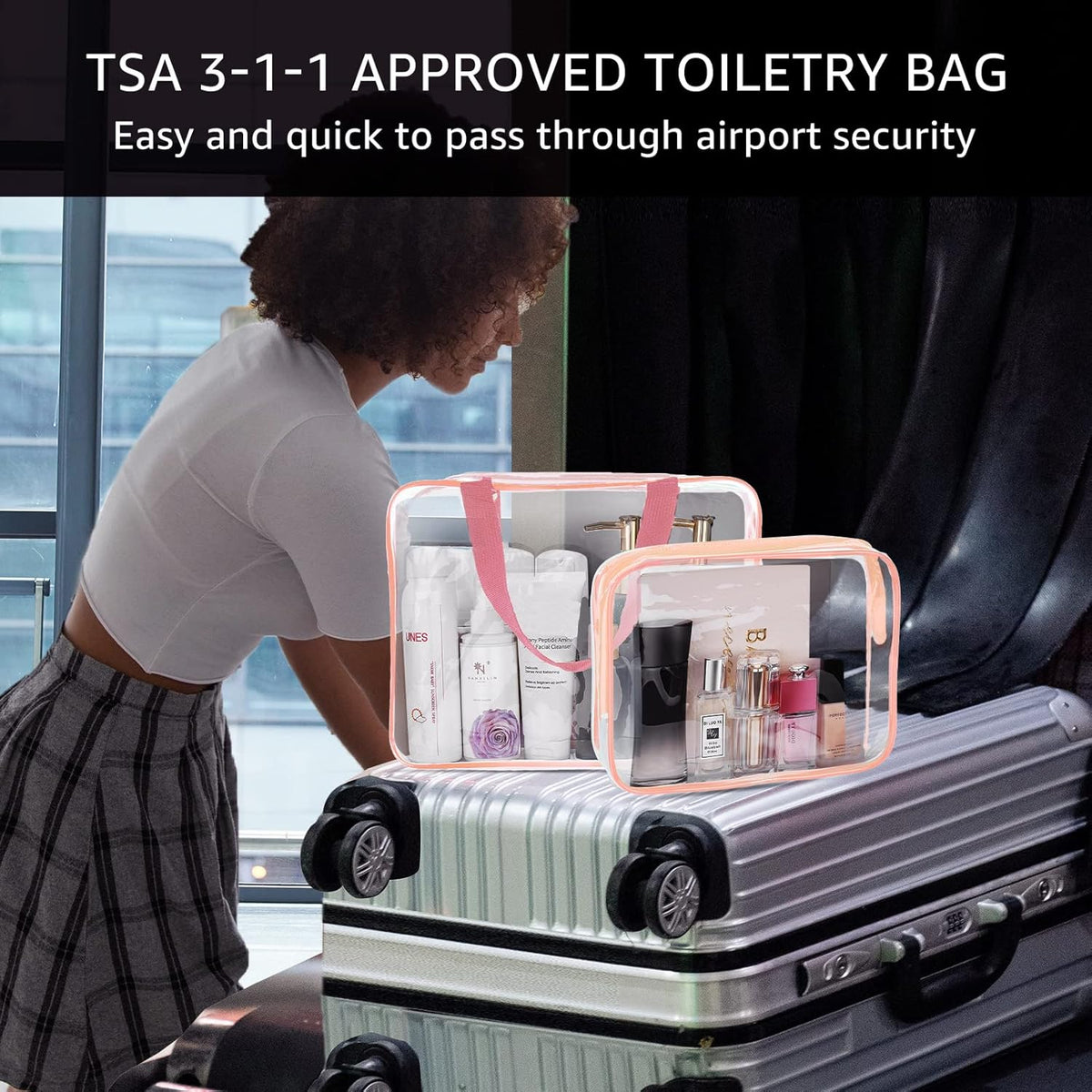 Crystal Clear PVC Travel Toiletry Bag Kit for Women Men, Waterproof Vinyl Organizer Makeup Bags with Zipper Handle Straps, Cosmetic Bag Pouch Carry on Airport Airline Compliant Bag Handbag