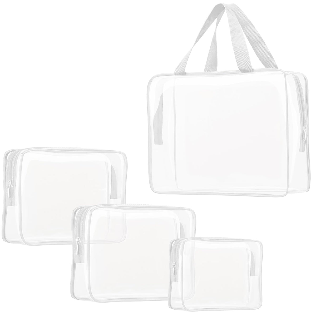Crystal Clear PVC Travel Toiletry Bag Kit for Women Men, Waterproof Vinyl Organizer Makeup Bags with Zipper Handle Straps, Cosmetic Bag Pouch Carry on Airport Airline Compliant Bag Handbag