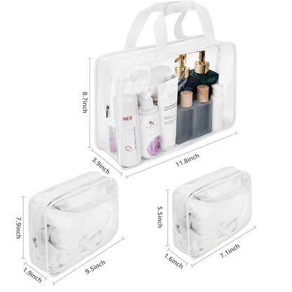 Crystal Clear PVC Travel Toiletry Bag Kit for Women Men, Waterproof Vinyl Organizer Makeup Bags with Zipper Handle Straps, Cosmetic Bag Pouch Carry on Airport Airline Compliant Bag Handbag