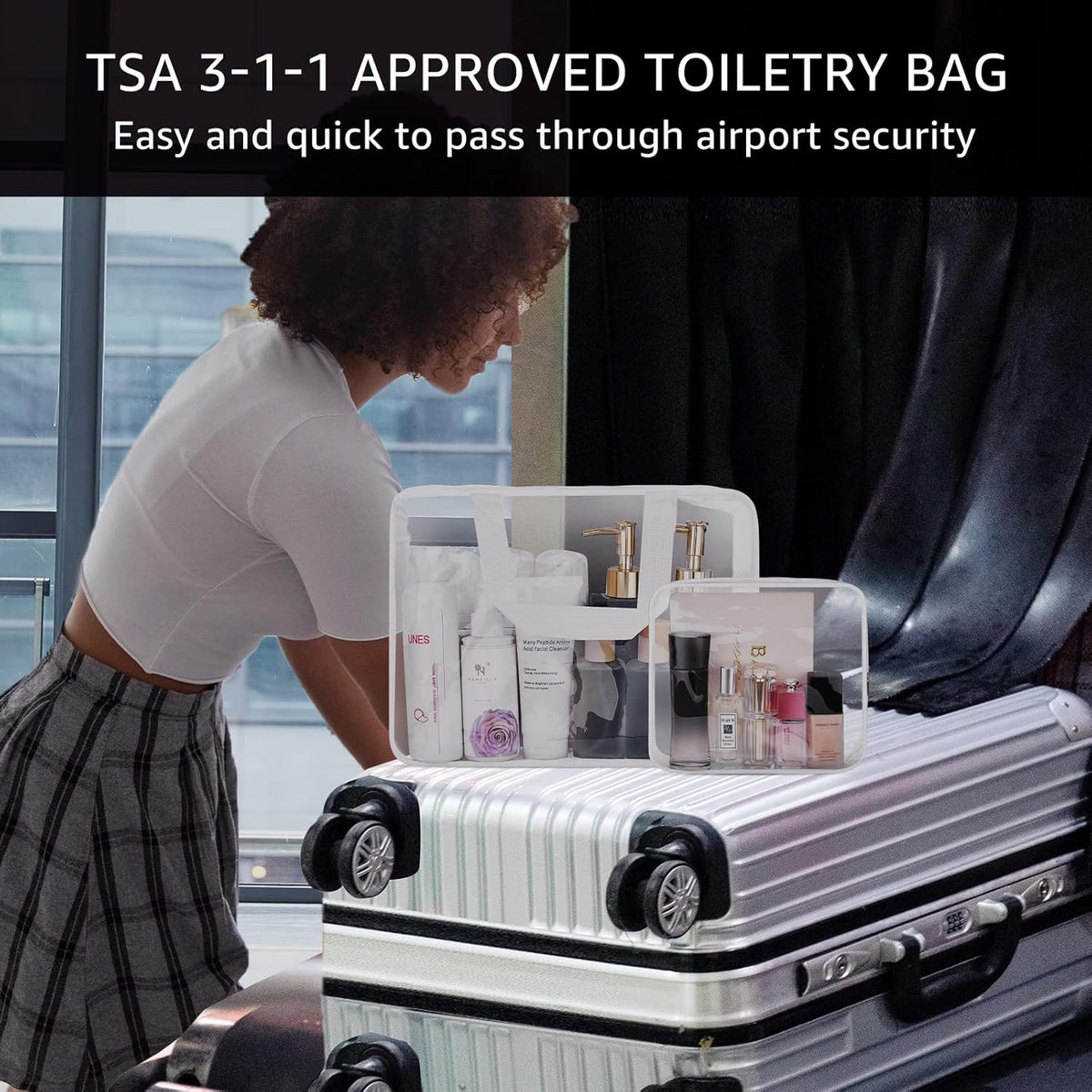 Crystal Clear PVC Travel Toiletry Bag Kit for Women Men, Waterproof Vinyl Organizer Makeup Bags with Zipper Handle Straps, Cosmetic Bag Pouch Carry on Airport Airline Compliant Bag Handbag