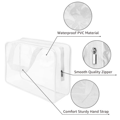 Crystal Clear PVC Travel Toiletry Bag Kit for Women Men, Waterproof Vinyl Organizer Makeup Bags with Zipper Handle Straps, Cosmetic Bag Pouch Carry on Airport Airline Compliant Bag Handbag