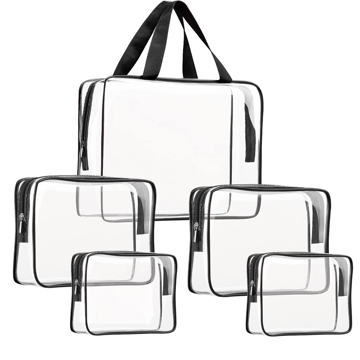 Crystal Clear PVC Travel Toiletry Bag Kit for Women Men, Waterproof Vinyl Organizer Makeup Bags with Zipper Handle Straps, Cosmetic Bag Pouch Carry on Airport Airline Compliant Bag Handbag