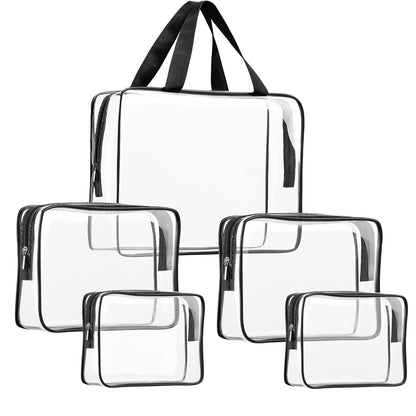 Crystal Clear PVC Travel Toiletry Bag Kit for Women Men, Waterproof Vinyl Organizer Makeup Bags with Zipper Handle Straps, Cosmetic Bag Pouch Carry on Airport Airline Compliant Bag Handbag
