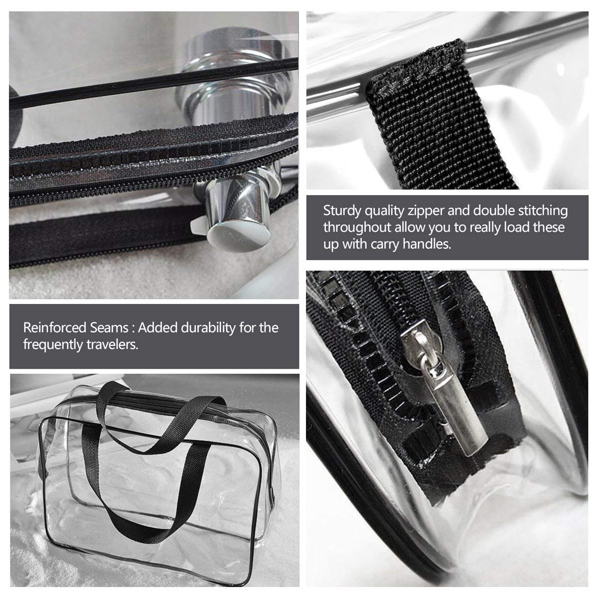 Crystal Clear PVC Travel Toiletry Bag Kit for Women Men, Waterproof Vinyl Organizer Makeup Bags with Zipper Handle Straps, Cosmetic Bag Pouch Carry on Airport Airline Compliant Bag Handbag