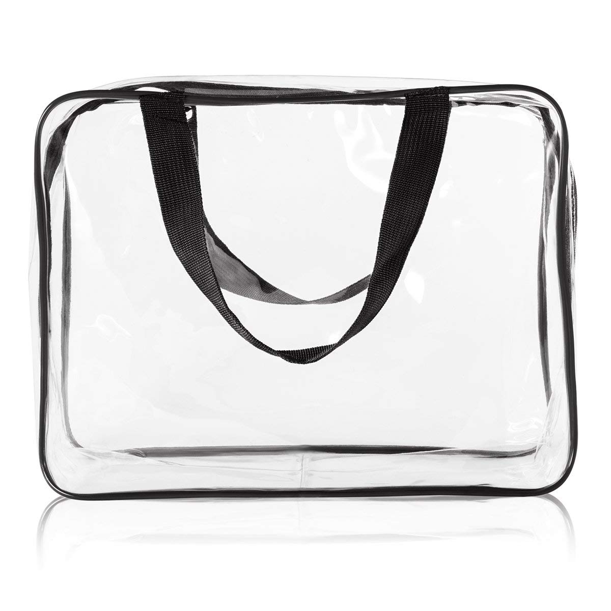 Crystal Clear PVC Travel Toiletry Bag Kit for Women Men, Waterproof Vinyl Organizer Makeup Bags with Zipper Handle Straps, Cosmetic Bag Pouch Carry on Airport Airline Compliant Bag Handbag