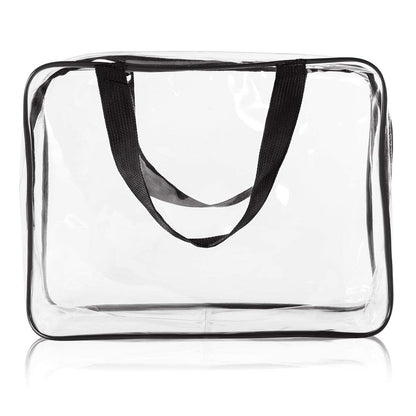 Crystal Clear PVC Travel Toiletry Bag Kit for Women Men, Waterproof Vinyl Organizer Makeup Bags with Zipper Handle Straps, Cosmetic Bag Pouch Carry on Airport Airline Compliant Bag Handbag