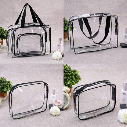 Crystal Clear PVC Travel Toiletry Bag Kit for Women Men, Waterproof Vinyl Organizer Makeup Bags with Zipper Handle Straps, Cosmetic Bag Pouch Carry on Airport Airline Compliant Bag Handbag