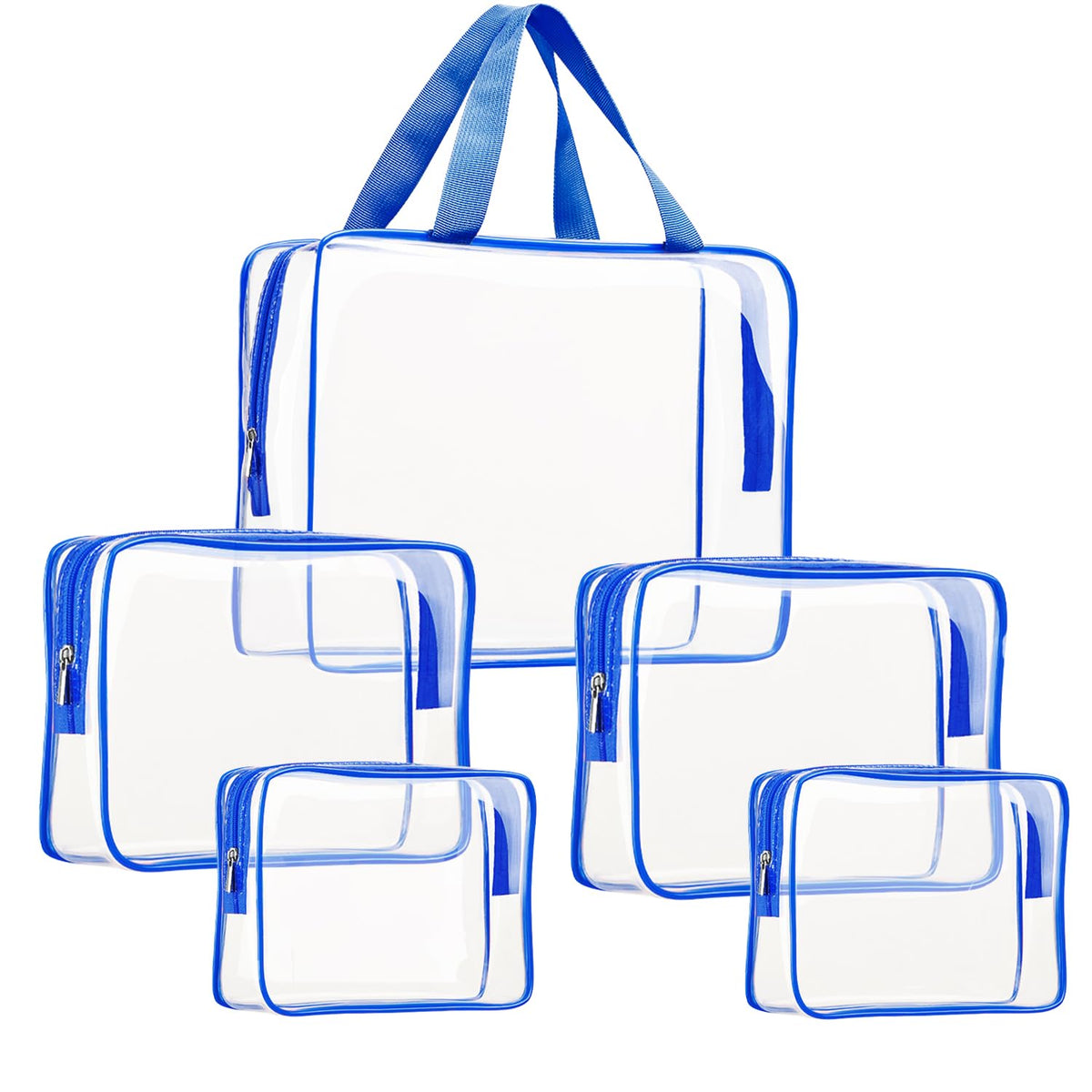 Crystal Clear PVC Travel Toiletry Bag Kit for Women Men, Waterproof Vinyl Organizer Makeup Bags with Zipper Handle Straps, Cosmetic Bag Pouch Carry on Airport Airline Compliant Bag Handbag