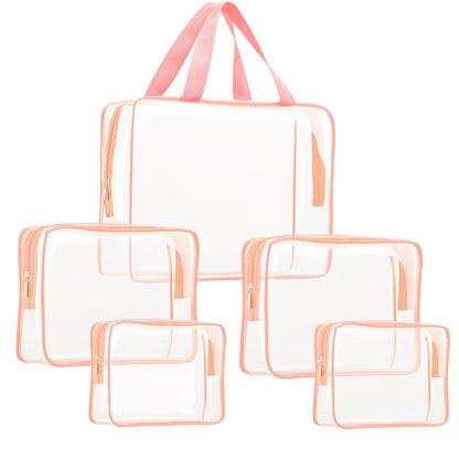 Crystal Clear PVC Travel Toiletry Bag Kit for Women Men, Waterproof Vinyl Organizer Makeup Bags with Zipper Handle Straps, Cosmetic Bag Pouch Carry on Airport Airline Compliant Bag Handbag