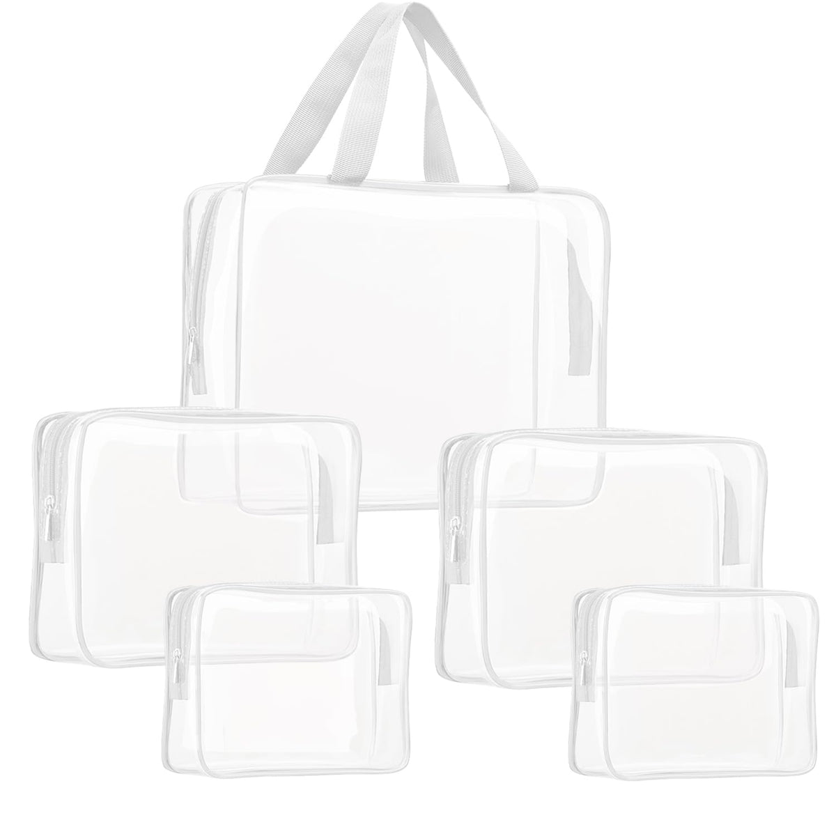Crystal Clear PVC Travel Toiletry Bag Kit for Women Men, Waterproof Vinyl Organizer Makeup Bags with Zipper Handle Straps, Cosmetic Bag Pouch Carry on Airport Airline Compliant Bag Handbag