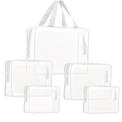 Crystal Clear PVC Travel Toiletry Bag Kit for Women Men, Waterproof Vinyl Organizer Makeup Bags with Zipper Handle Straps, Cosmetic Bag Pouch Carry on Airport Airline Compliant Bag Handbag