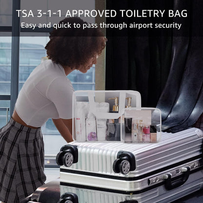 Crystal Clear PVC Travel Toiletry Bag Kit for Women Men, Waterproof Vinyl Organizer Makeup Bags with Zipper Handle Straps, Cosmetic Bag Pouch Carry on Airport Airline Compliant Bag Handbag