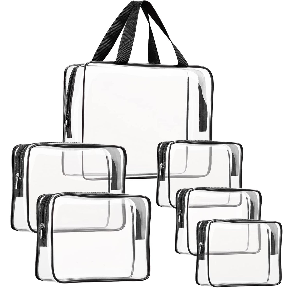 Crystal Clear PVC Travel Toiletry Bag Kit for Women Men, Waterproof Vinyl Organizer Makeup Bags with Zipper Handle Straps, Cosmetic Bag Pouch Carry on Airport Airline Compliant Bag Handbag