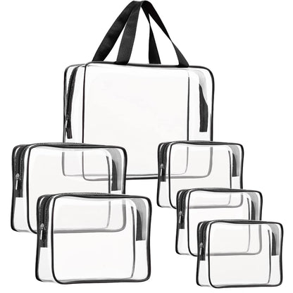 Crystal Clear PVC Travel Toiletry Bag Kit for Women Men, Waterproof Vinyl Organizer Makeup Bags with Zipper Handle Straps, Cosmetic Bag Pouch Carry on Airport Airline Compliant Bag Handbag