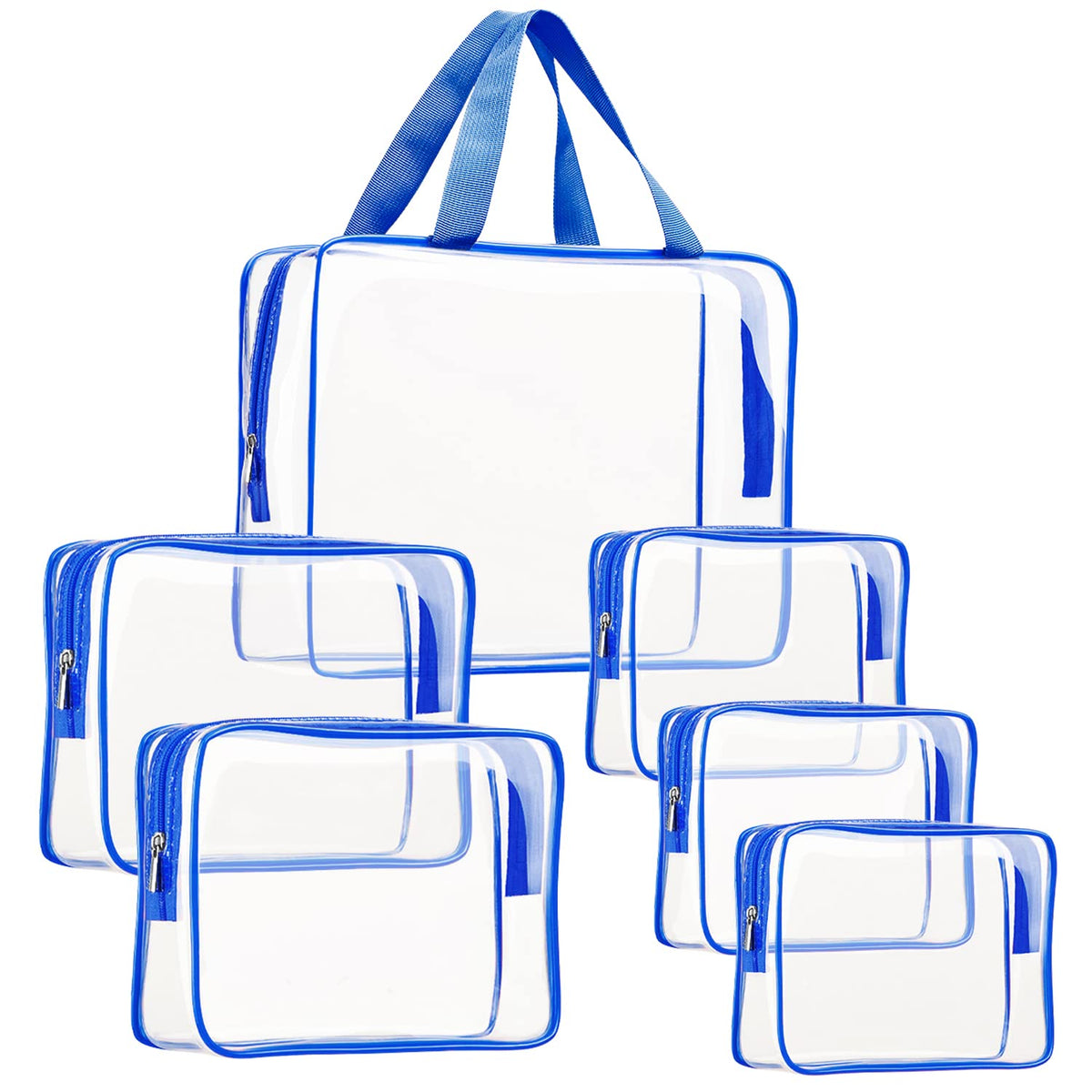 Crystal Clear PVC Travel Toiletry Bag Kit for Women Men, Waterproof Vinyl Organizer Makeup Bags with Zipper Handle Straps, Cosmetic Bag Pouch Carry on Airport Airline Compliant Bag Handbag