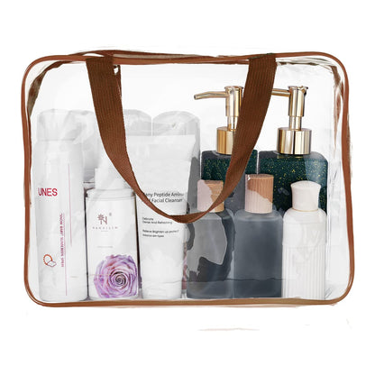 Crystal Clear PVC Travel Toiletry Bag Kit for Women Men, Waterproof Vinyl Organizer Makeup Bags with Zipper Handle Straps, Cosmetic Bag Pouch Carry on Airport Airline Compliant Bag Handbag