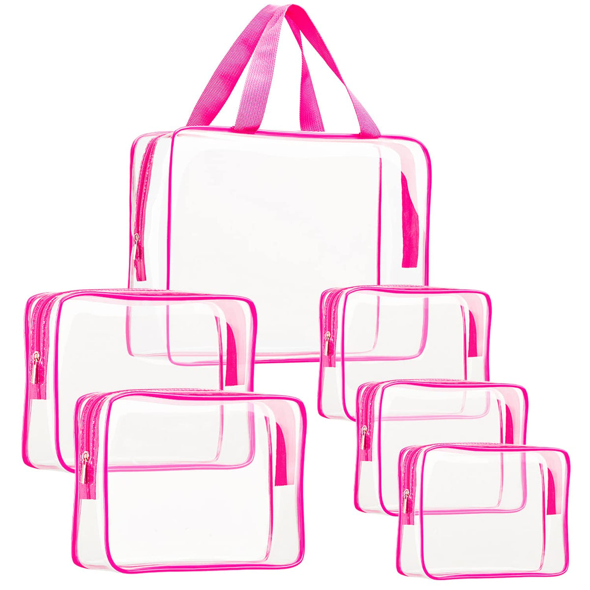Crystal Clear PVC Travel Toiletry Bag Kit for Women Men, Waterproof Vinyl Organizer Makeup Bags with Zipper Handle Straps, Cosmetic Bag Pouch Carry on Airport Airline Compliant Bag Handbag