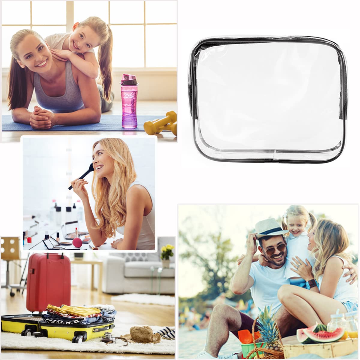 Crystal Clear PVC Travel Toiletry Bag Kit for Women Men, Waterproof Vinyl Organizer Makeup Bags with Zipper Handle Straps, Cosmetic Bag Pouch Carry on Airport Airline Compliant Bag Handbag