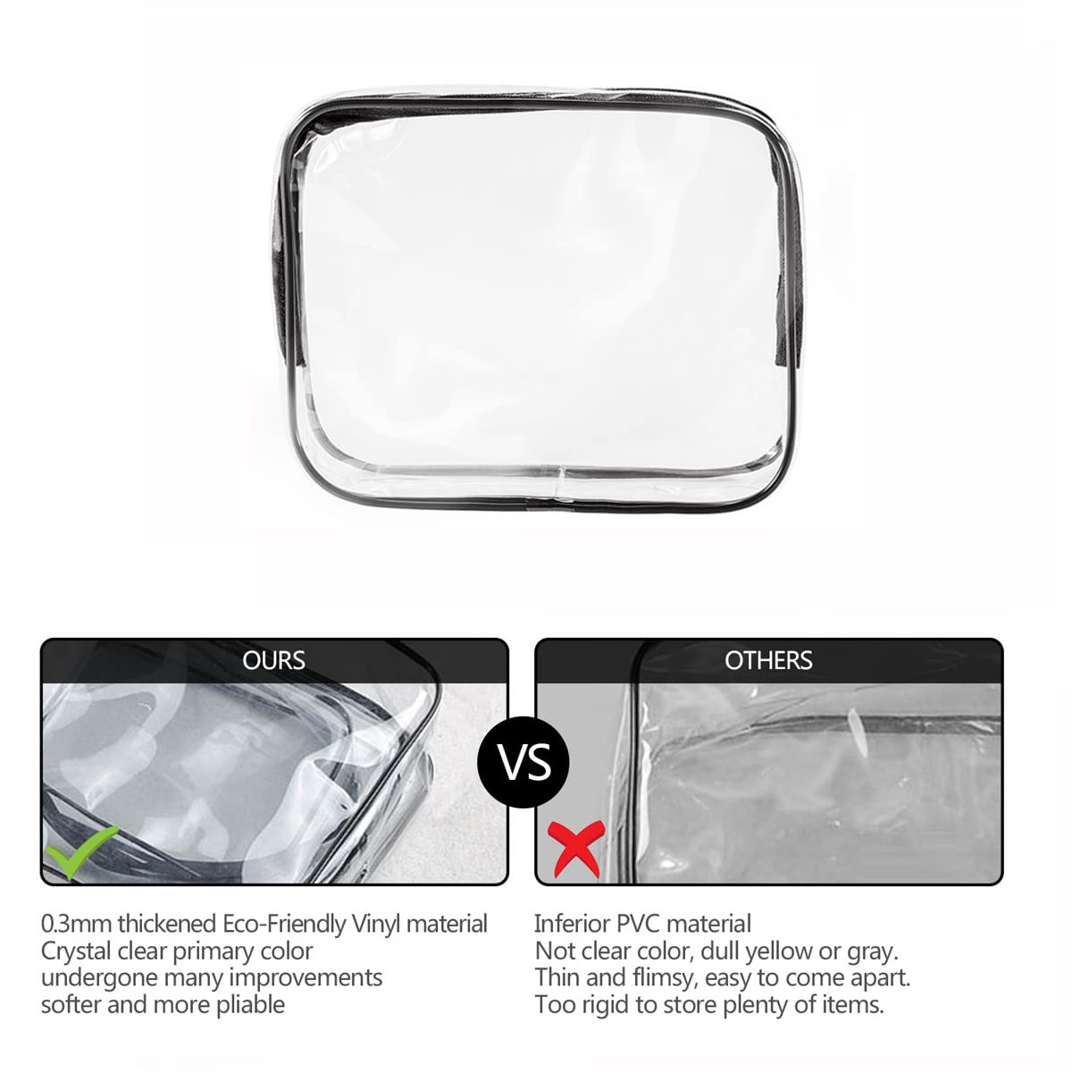 Crystal Clear PVC Travel Toiletry Bag Kit for Women Men, Waterproof Vinyl Organizer Makeup Bags with Zipper Handle Straps, Cosmetic Bag Pouch Carry on Airport Airline Compliant Bag Handbag