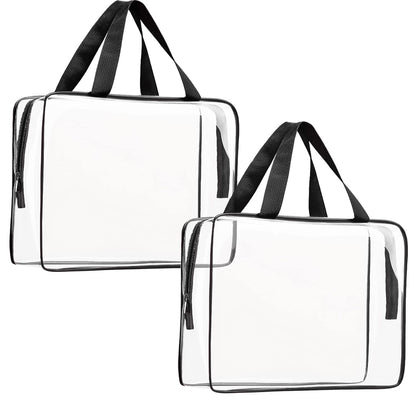 Crystal Clear PVC Travel Toiletry Bag Kit for Women Men, Waterproof Vinyl Organizer Makeup Bags with Zipper Handle Straps, Cosmetic Bag Pouch Carry on Airport Airline Compliant Bag Handbag