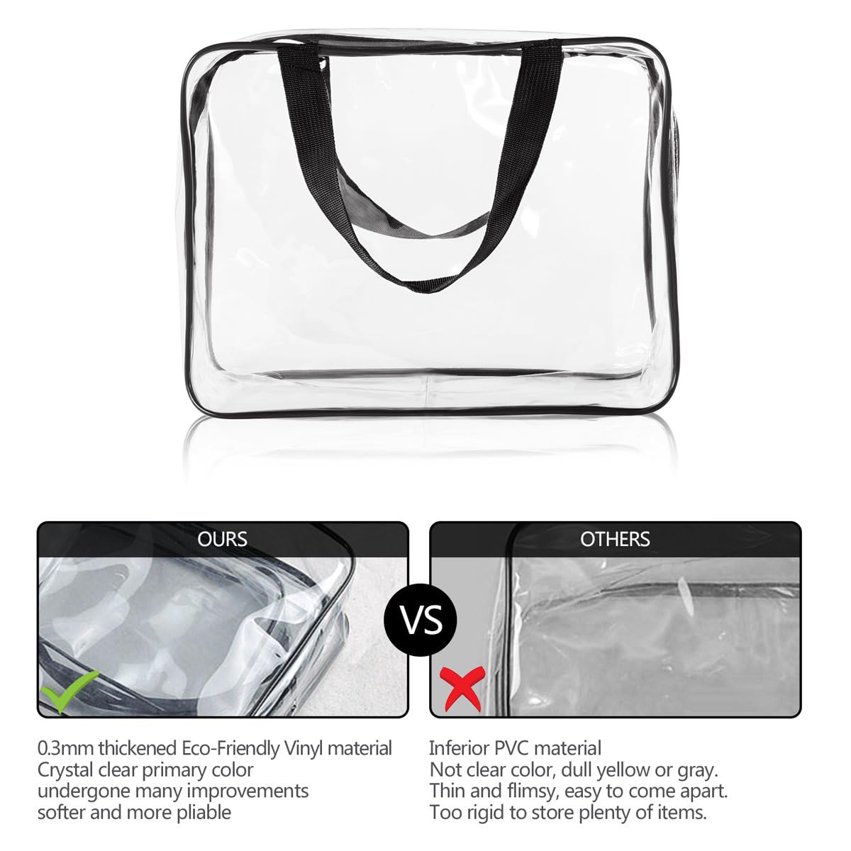 Crystal Clear PVC Travel Toiletry Bag Kit for Women Men, Waterproof Vinyl Organizer Makeup Bags with Zipper Handle Straps, Cosmetic Bag Pouch Carry on Airport Airline Compliant Bag Handbag
