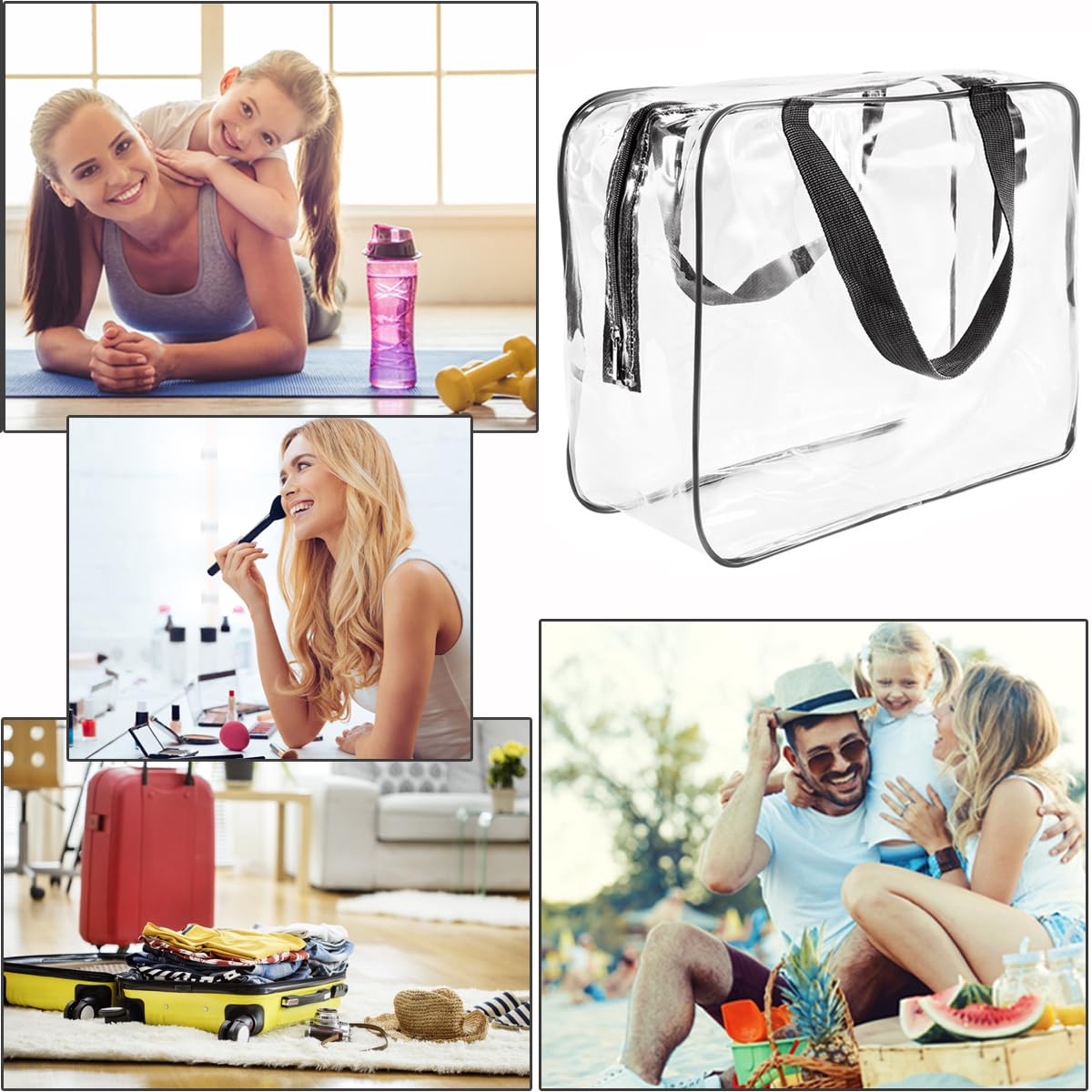 Crystal Clear PVC Travel Toiletry Bag Kit for Women Men, Waterproof Vinyl Organizer Makeup Bags with Zipper Handle Straps, Cosmetic Bag Pouch Carry on Airport Airline Compliant Bag Handbag