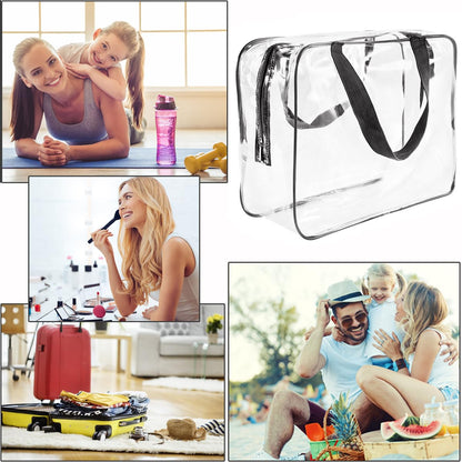 Crystal Clear PVC Travel Toiletry Bag Kit for Women Men, Waterproof Vinyl Organizer Makeup Bags with Zipper Handle Straps, Cosmetic Bag Pouch Carry on Airport Airline Compliant Bag Handbag