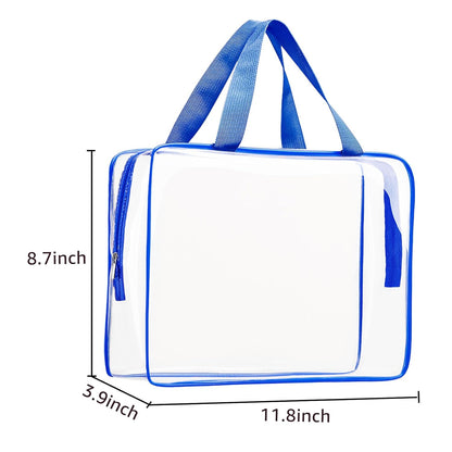 Crystal Clear PVC Travel Toiletry Bag Kit for Women Men, Waterproof Vinyl Organizer Makeup Bags with Zipper Handle Straps, Cosmetic Bag Pouch Carry on Airport Airline Compliant Bag Handbag
