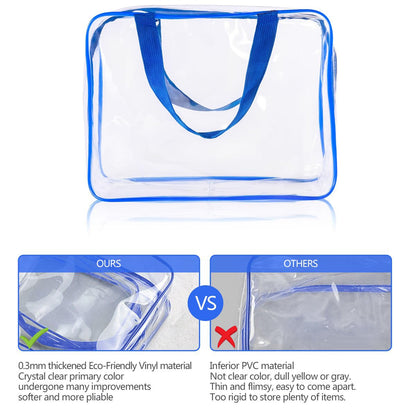 Crystal Clear PVC Travel Toiletry Bag Kit for Women Men, Waterproof Vinyl Organizer Makeup Bags with Zipper Handle Straps, Cosmetic Bag Pouch Carry on Airport Airline Compliant Bag Handbag