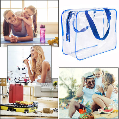 Crystal Clear PVC Travel Toiletry Bag Kit for Women Men, Waterproof Vinyl Organizer Makeup Bags with Zipper Handle Straps, Cosmetic Bag Pouch Carry on Airport Airline Compliant Bag Handbag