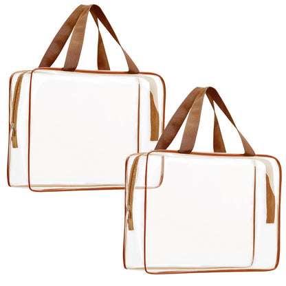 Crystal Clear PVC Travel Toiletry Bag Kit for Women Men, Waterproof Vinyl Organizer Makeup Bags with Zipper Handle Straps, Cosmetic Bag Pouch Carry on Airport Airline Compliant Bag Handbag