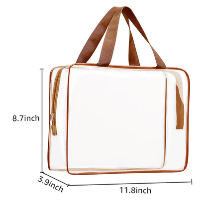 Crystal Clear PVC Travel Toiletry Bag Kit for Women Men, Waterproof Vinyl Organizer Makeup Bags with Zipper Handle Straps, Cosmetic Bag Pouch Carry on Airport Airline Compliant Bag Handbag