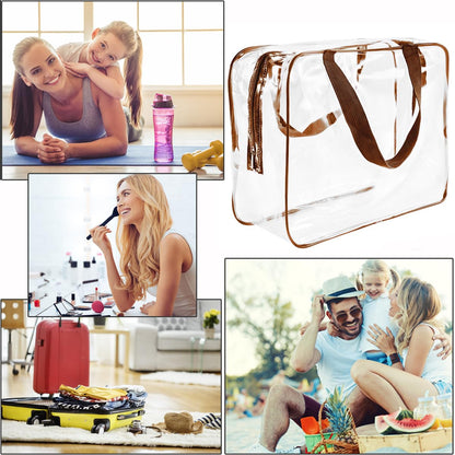 Crystal Clear PVC Travel Toiletry Bag Kit for Women Men, Waterproof Vinyl Organizer Makeup Bags with Zipper Handle Straps, Cosmetic Bag Pouch Carry on Airport Airline Compliant Bag Handbag