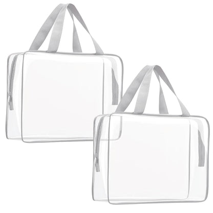 Crystal Clear PVC Travel Toiletry Bag Kit for Women Men, Waterproof Vinyl Organizer Makeup Bags with Zipper Handle Straps, Cosmetic Bag Pouch Carry on Airport Airline Compliant Bag Handbag