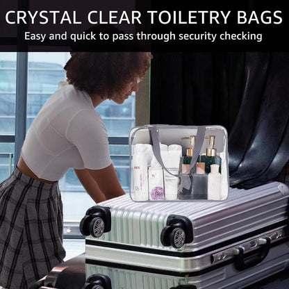 Crystal Clear PVC Travel Toiletry Bag Kit for Women Men, Waterproof Vinyl Organizer Makeup Bags with Zipper Handle Straps, Cosmetic Bag Pouch Carry on Airport Airline Compliant Bag Handbag