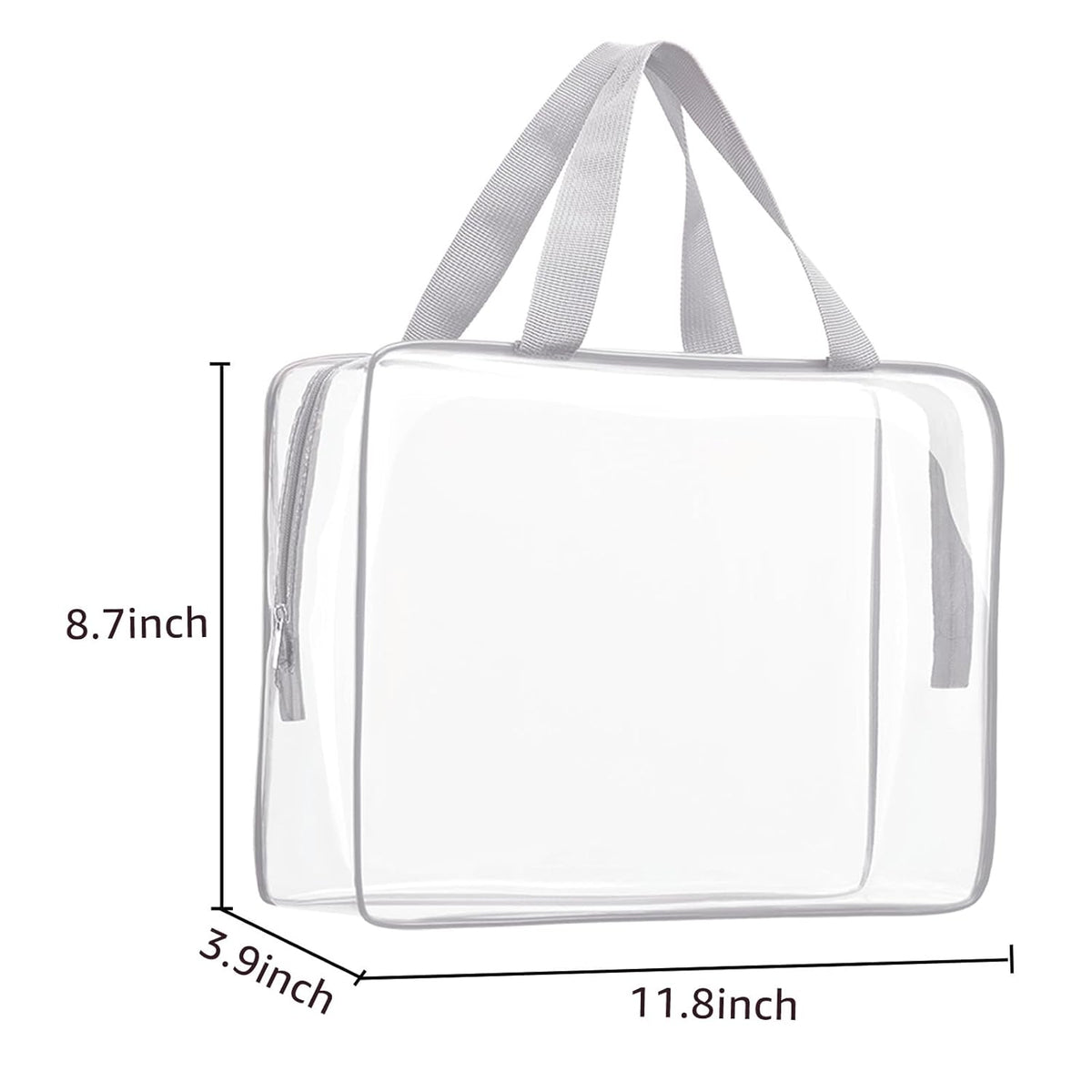 Crystal Clear PVC Travel Toiletry Bag Kit for Women Men, Waterproof Vinyl Organizer Makeup Bags with Zipper Handle Straps, Cosmetic Bag Pouch Carry on Airport Airline Compliant Bag Handbag
