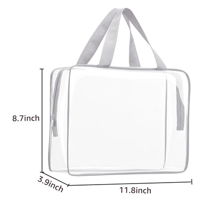 Crystal Clear PVC Travel Toiletry Bag Kit for Women Men, Waterproof Vinyl Organizer Makeup Bags with Zipper Handle Straps, Cosmetic Bag Pouch Carry on Airport Airline Compliant Bag Handbag