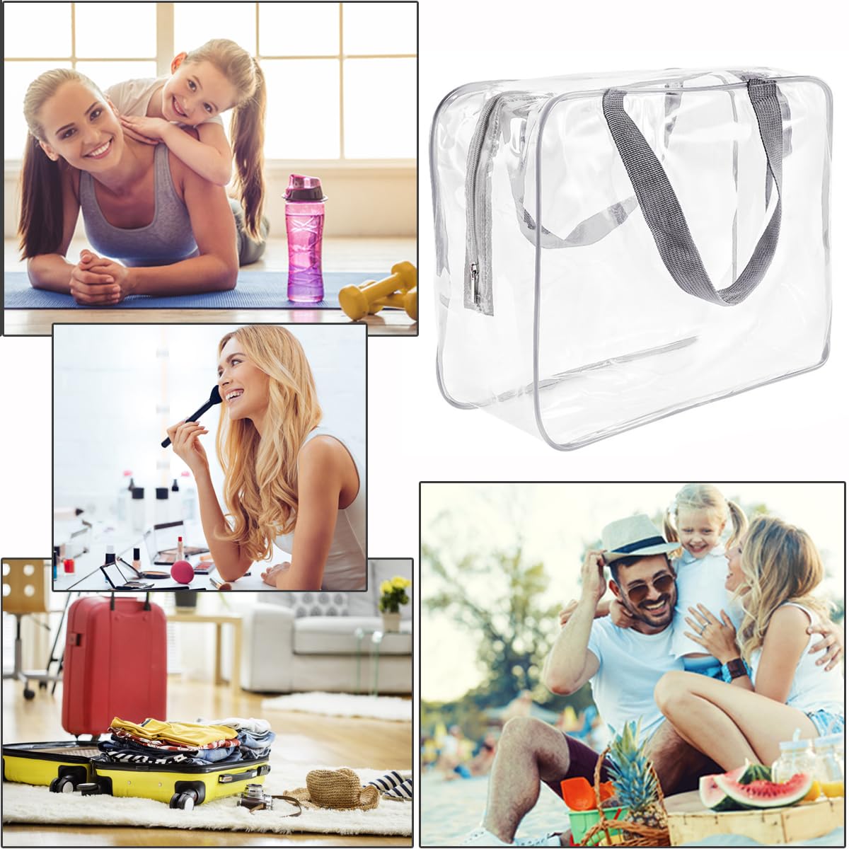 Crystal Clear PVC Travel Toiletry Bag Kit for Women Men, Waterproof Vinyl Organizer Makeup Bags with Zipper Handle Straps, Cosmetic Bag Pouch Carry on Airport Airline Compliant Bag Handbag